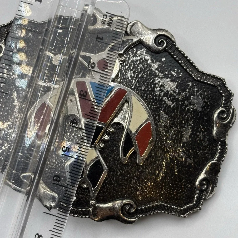 Vtg 70s 80s FHC Southwestern Native American Thunderbird Enamel Silver Tone Boho